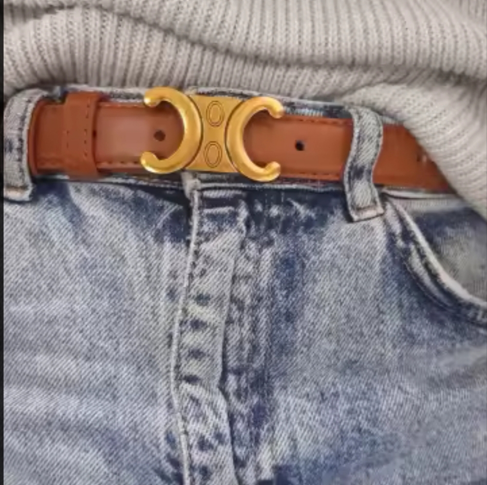 Brown Leather Belt with Gold Buckle